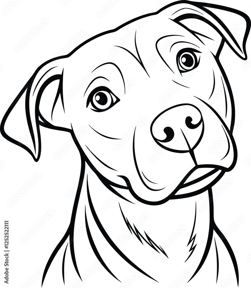 Εκτύπωση καμβά American Pit Bull Terrier Line Art, Dog Head Portrait, Canine Illustration