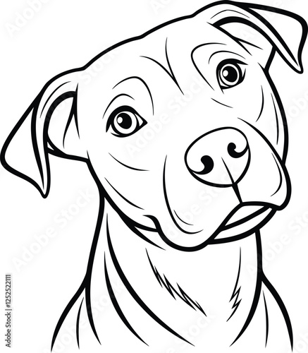 American Pit Bull Terrier Line Art, Dog Head Portrait, Canine Illustration