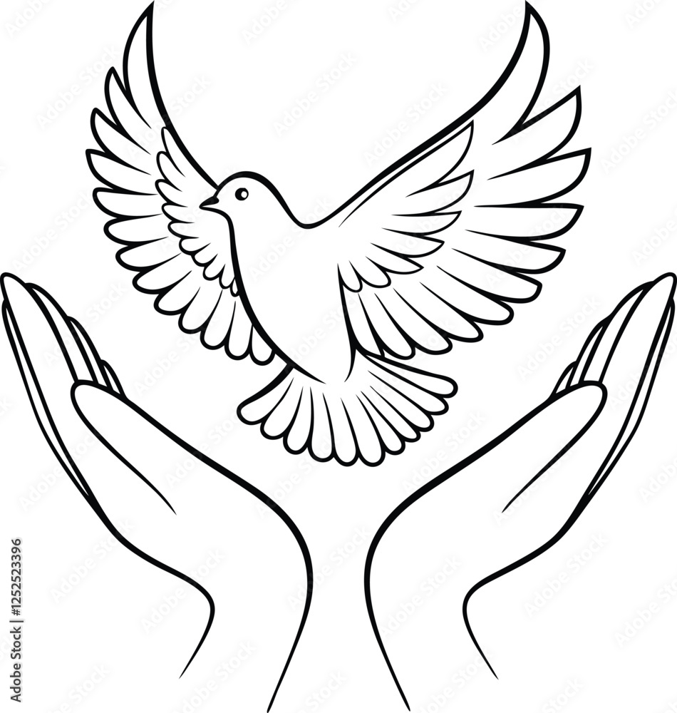 Obraz premium Peaceful Dove Soaring, Held Gently in Caring Hands