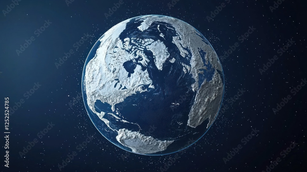 Obraz premium A map of the world highlighting the location of the North Pole against a dark blue background.