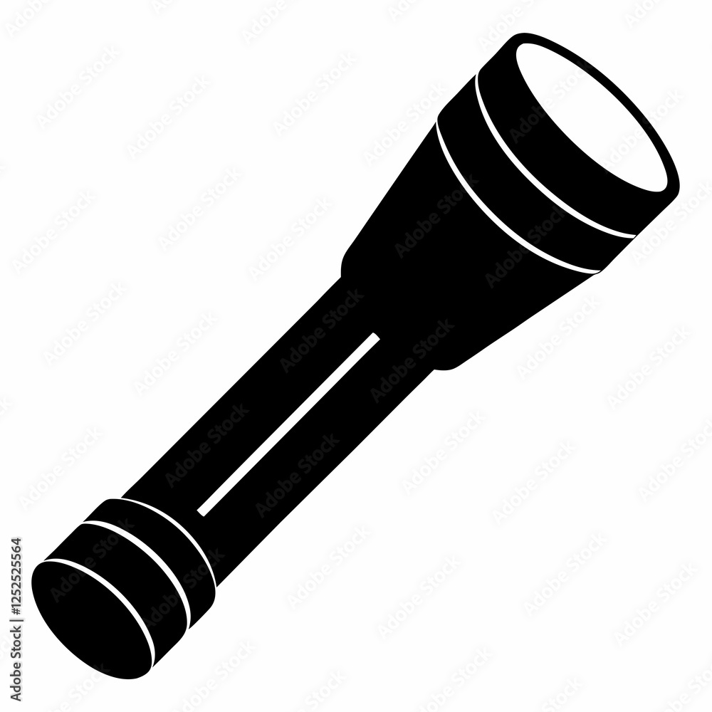 Minimalist Flashlight Black Silhouette on White Background Minimalist Flashlight Black Silhouette on White Background