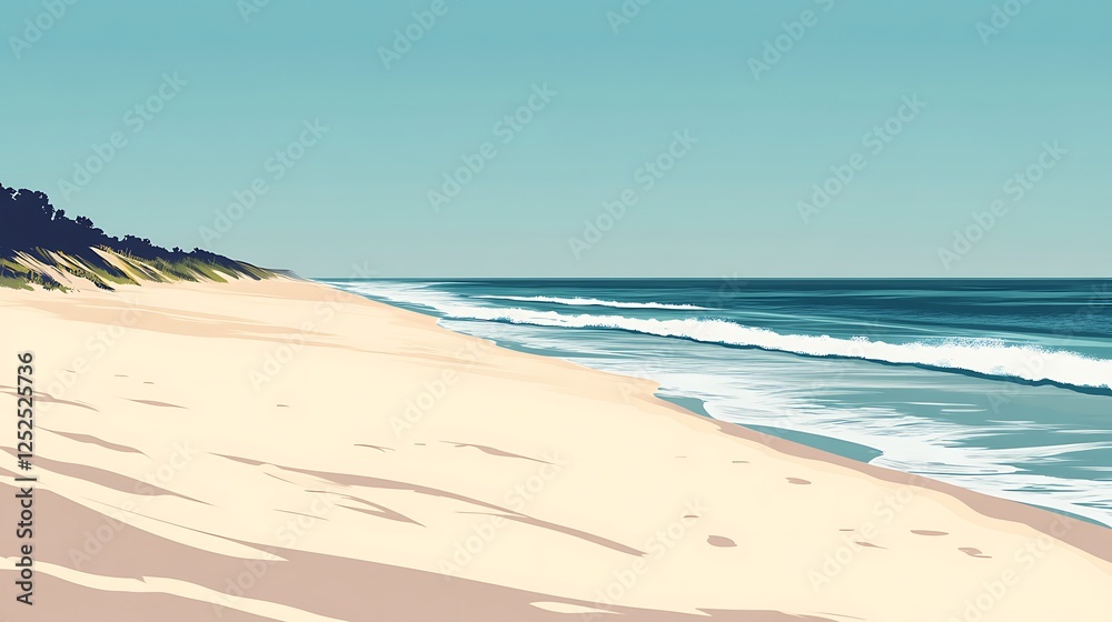 Sandy Beach Meets Calm Ocean Under A Clear Sky Sandy Beach Meets Calm Ocean Under A Clear Sky
