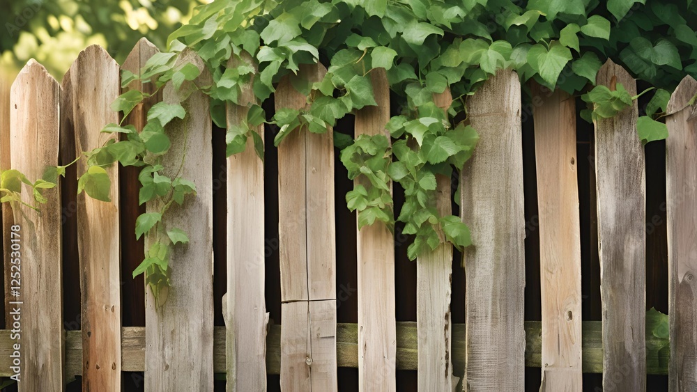Rustic Wooden Fence with Lush Greenery Rustic Wooden Fence with Lush Greenery