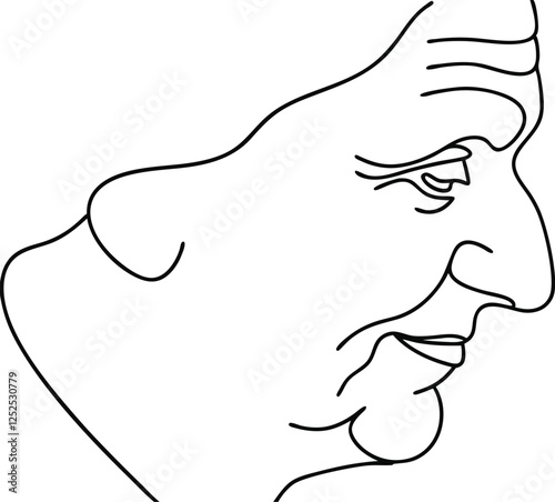 Profile Drawing of an Elderly Persons Face, Lines, Wrinkles, Age, Sketch