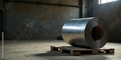Wallpaper Mural Industrial Metal Coil Resting on a Wooden Pallet in a Factory Torontodigital.ca