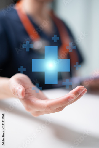 Professional healthcare medical worker holding health with shield icon health insurance concept