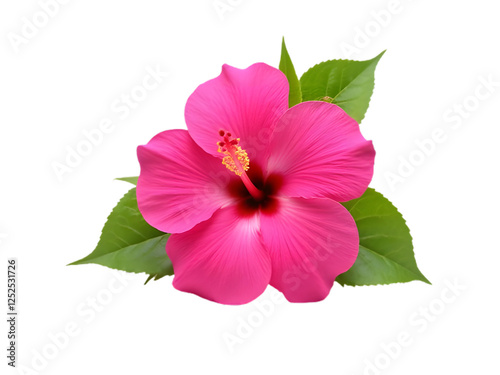 Vibrant Pink Hibiscus Bloom with Lush Green Leaves