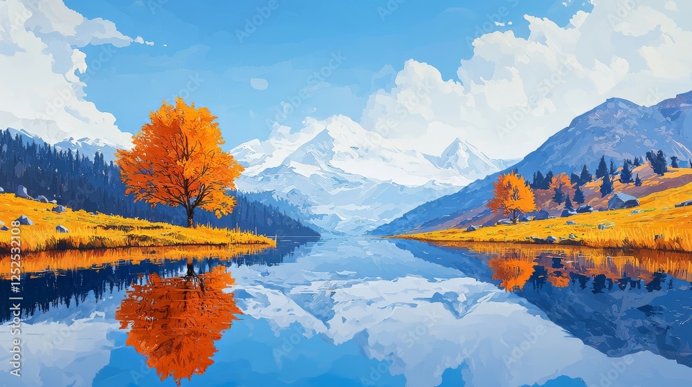 Obraz premium Serene Autumn Lake Reflection in the Mountains