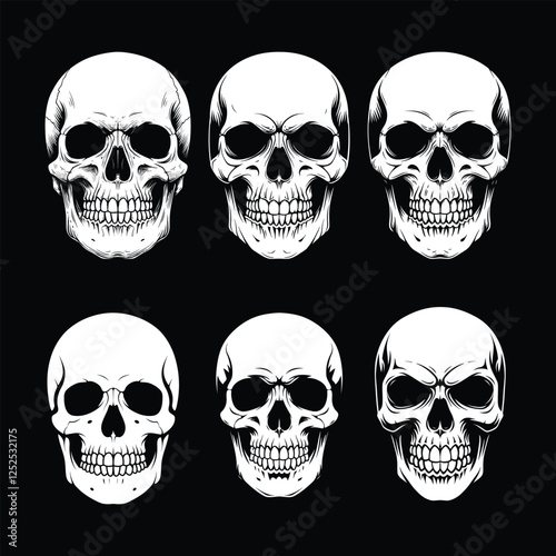 Human Skull and Bones Silhouettes Vector