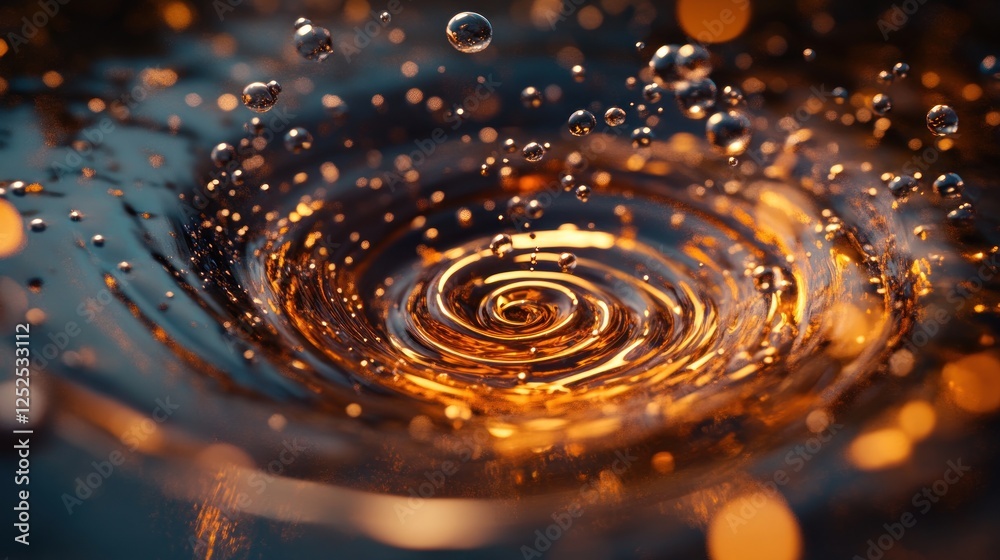 Mystic vortex, An abstract flow of liquid with radiant droplets around