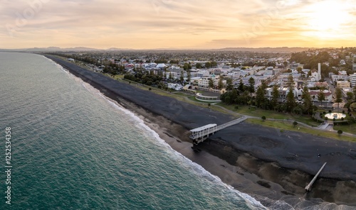 Wallpaper Mural Panoramic view of Napier, with a pier and people enjoying the beach. Coastal town, New Zealand. Marine Parade, Napier, Hawke's Bay, New Zealand Torontodigital.ca