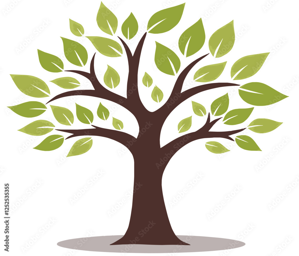 Obraz premium illustration of tree with green leaves and brown trunk
