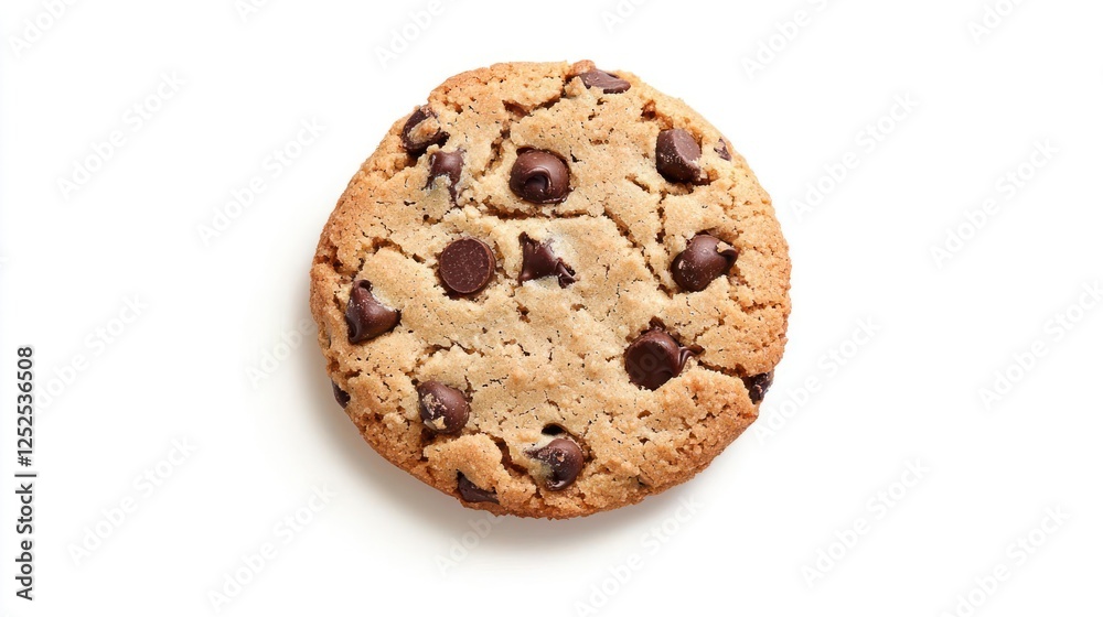 Round Chocolate Chip Cookie On White Background Round Chocolate Chip Cookie On White Background