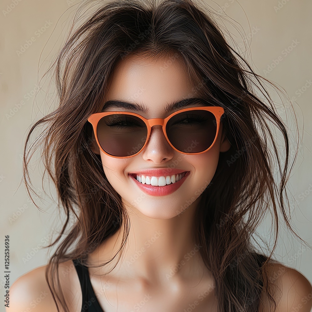 Beautiful girl, wear sunglasses, smile. Beautiful girl, wear sunglasses, smile.