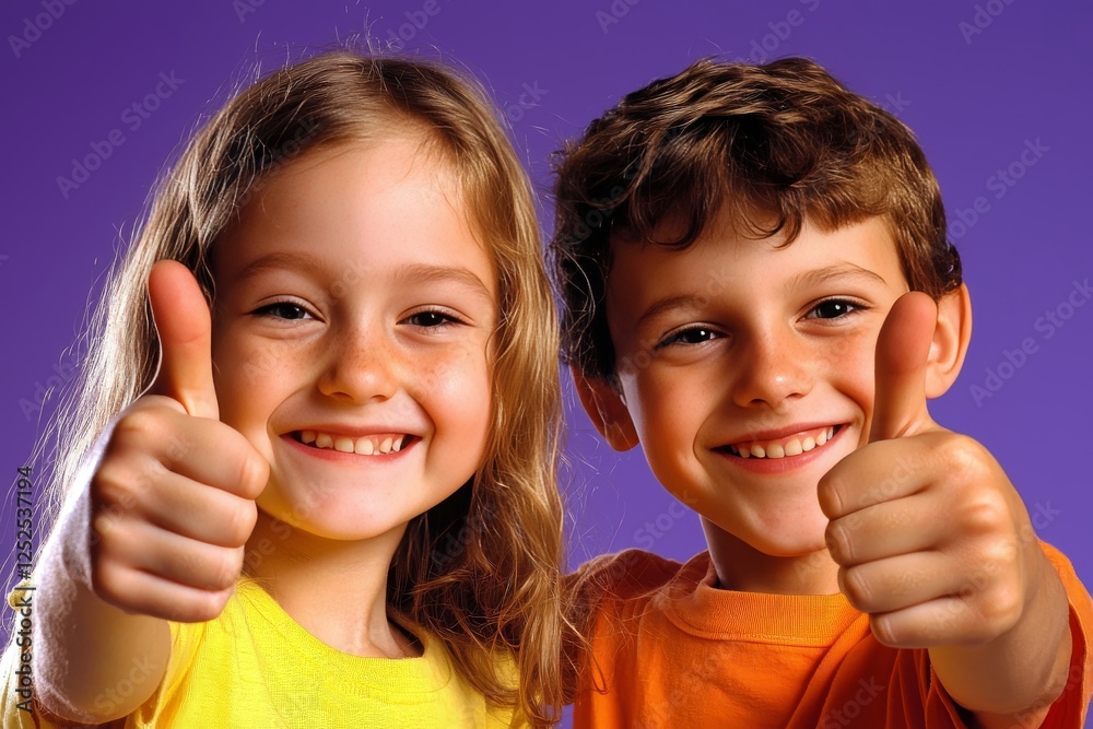 Happy Kids Giving Thumbs Up, Positive Children Showing Approval Happy Kids Giving Thumbs Up, Positive Children Showing Approval