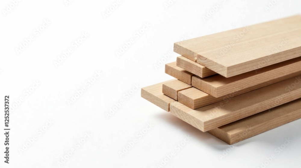 Stack of Light Wooden Planks on White Background, Ready for Construction or Craft Projects Stack of Light Wooden Planks on White Background, Ready for Construction or Craft Projects