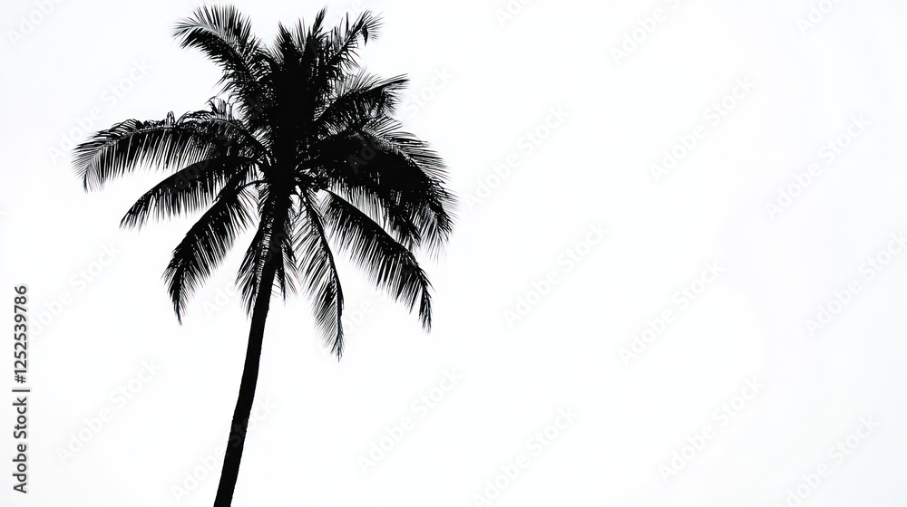 Obraz premium Tropical palm tree silhouette against a bright sky, ideal for travel or vacation brochures