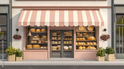 Charming Pink Bakery Shopfront with Fresh Bread and Pastries