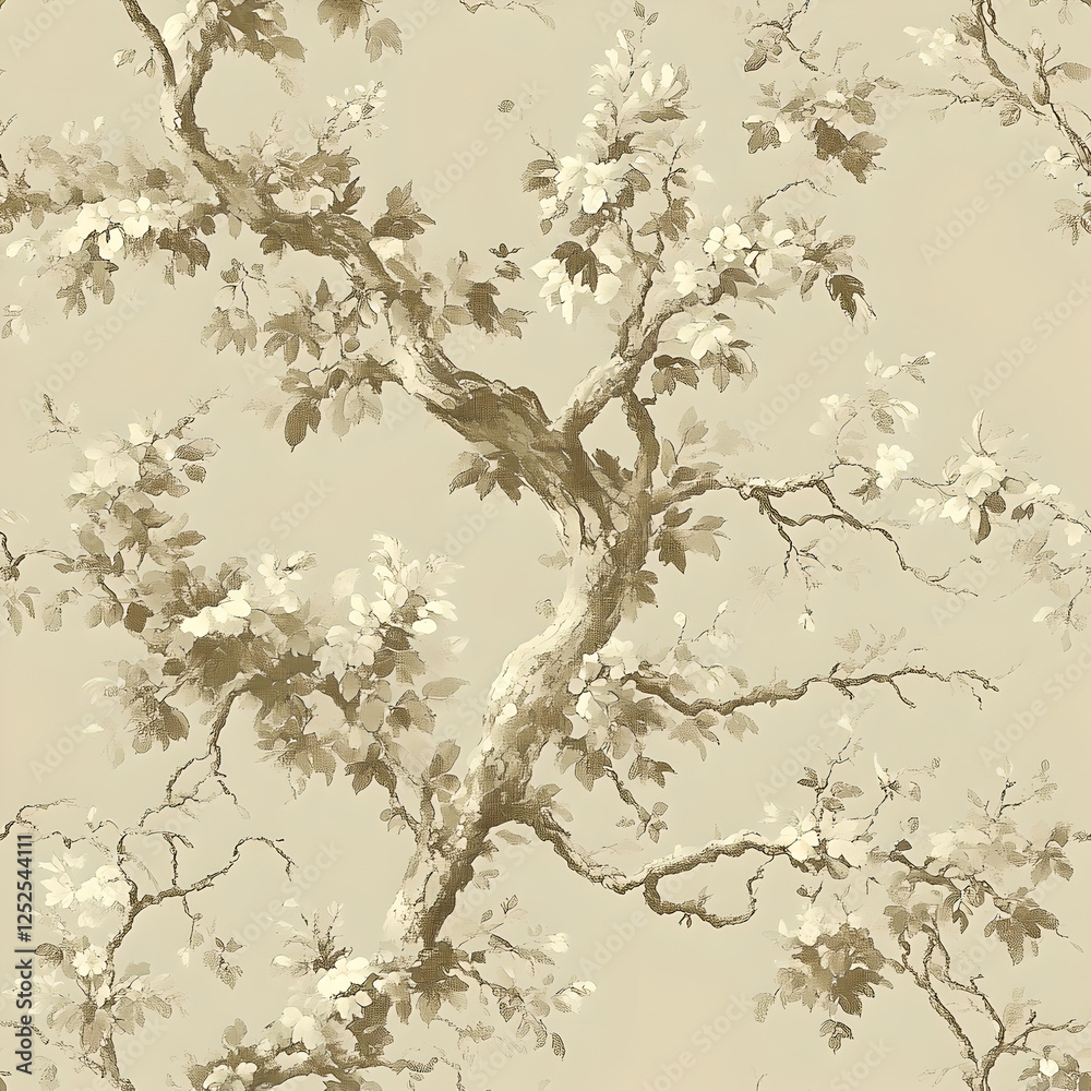 Beige Brown Tree Branch Pattern Wallpaper Design