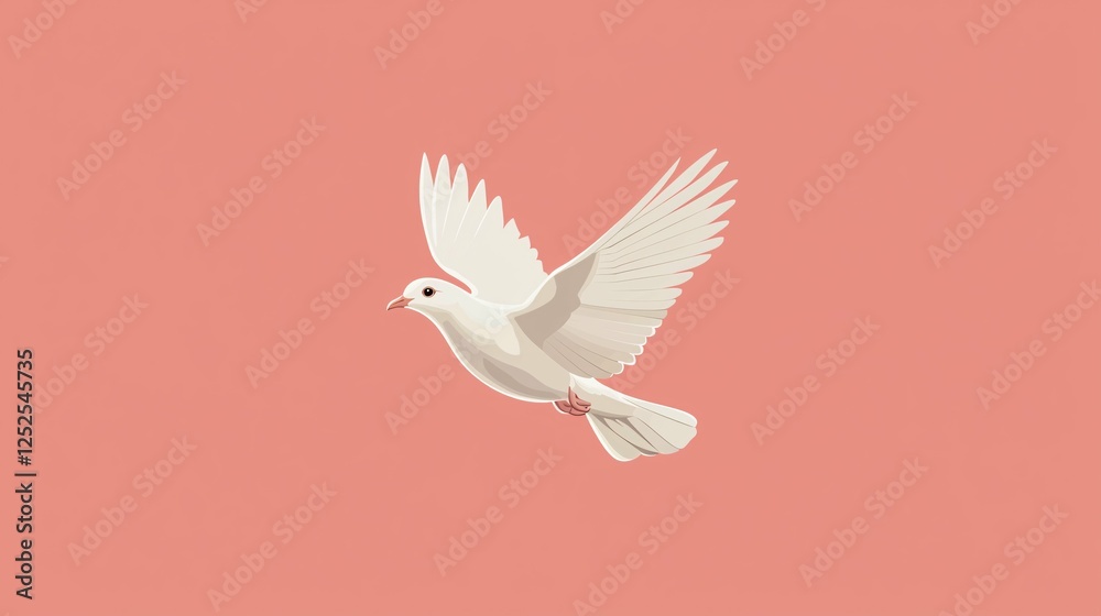 Obraz premium Stylized illustration of a white dove in flight, embodying hope and harmony with a minimalist design perfect for diverse projects.