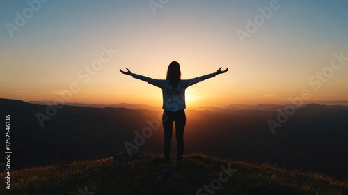 Wallpaper Mural Woman Silhouette On Mountaintop At Sunrise Torontodigital.ca