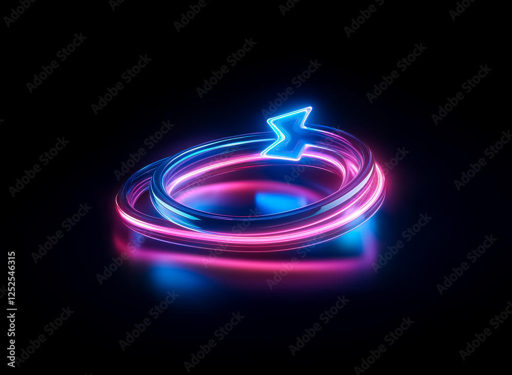 Electric neon ring with a lightning bolt end glows in vibrant blue and pink on a dark background, evoking a futuristic energy flow. Electric neon ring with a lightning bolt end glows in vibrant blue and pink on a dark background, evoking a futuristic energy flow.