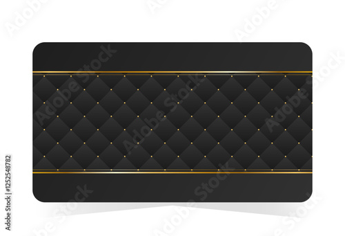 Minimalist VIP card with premium gold finish. Black leather background with copy space. Vector illustration on transparent background