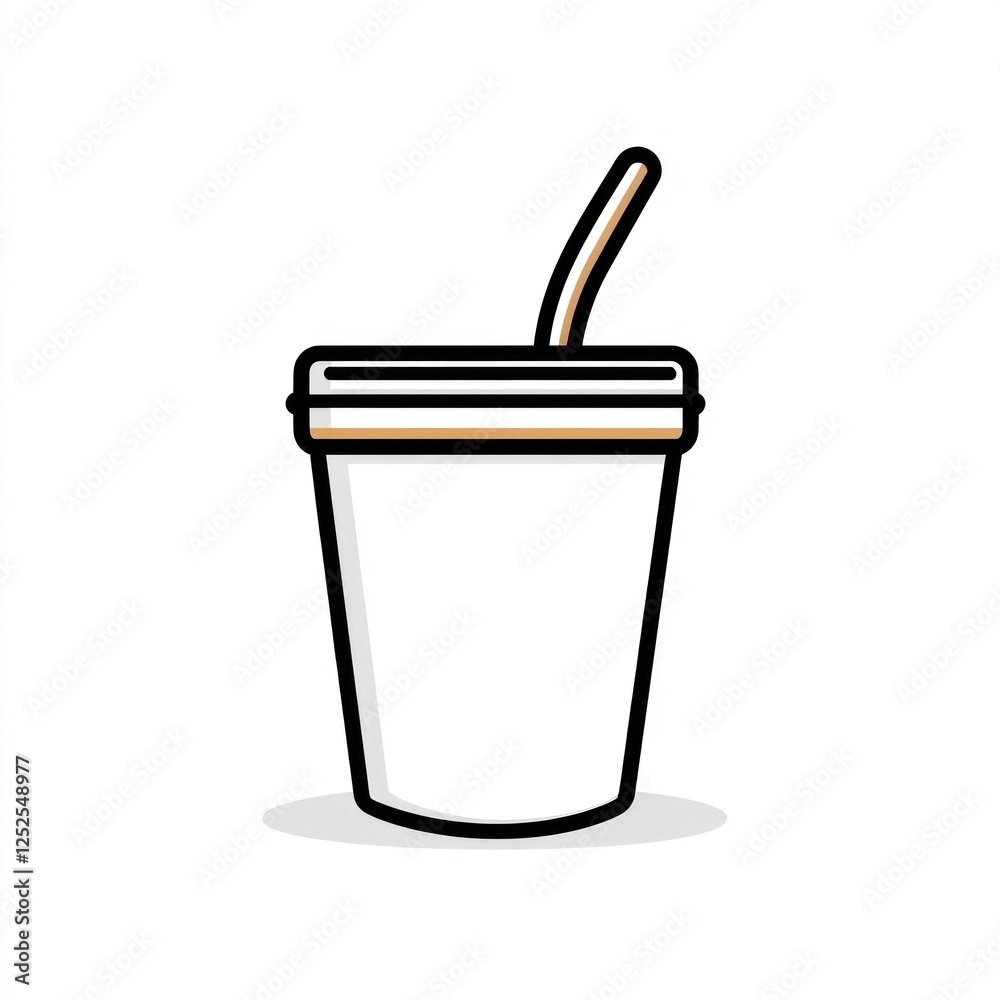Simple outline of a disposable coffee cup with straw Simple outline of a disposable coffee cup with straw