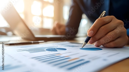 Businessman with pen on paper at desk in office