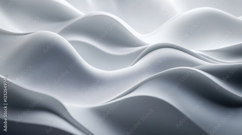 Abstract 3D waves rolling across a solid light gray background with subtle highlights. . Abstract 3D waves rolling across a solid light gray background with subtle highlights. .