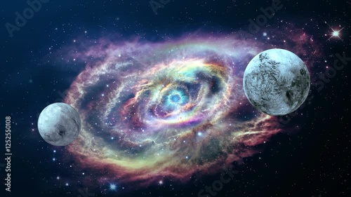 Sci-fi space with white planet and fictional god eye nebulae on the deep space