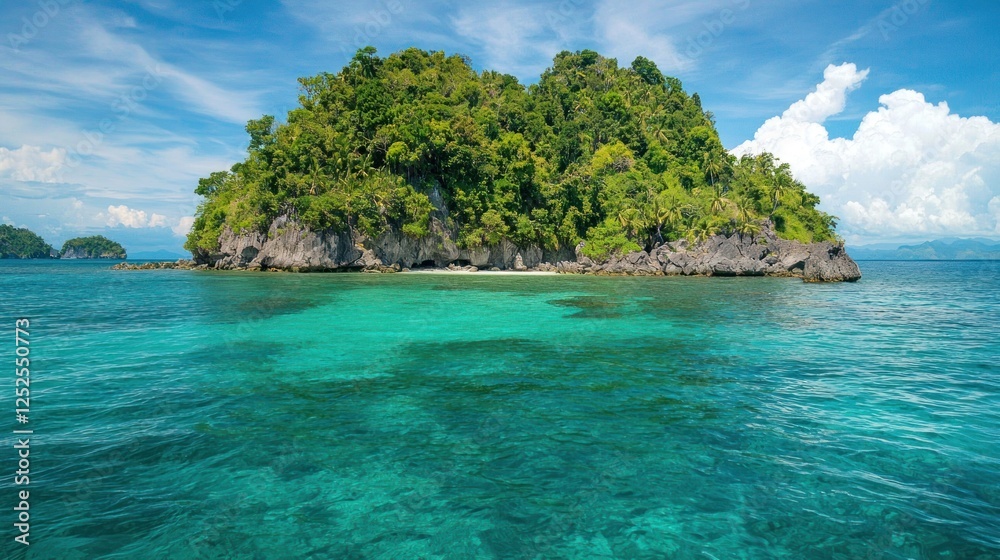 Fototapeta premium Isolated desert island with clear turquoise waters and no other land in sight.