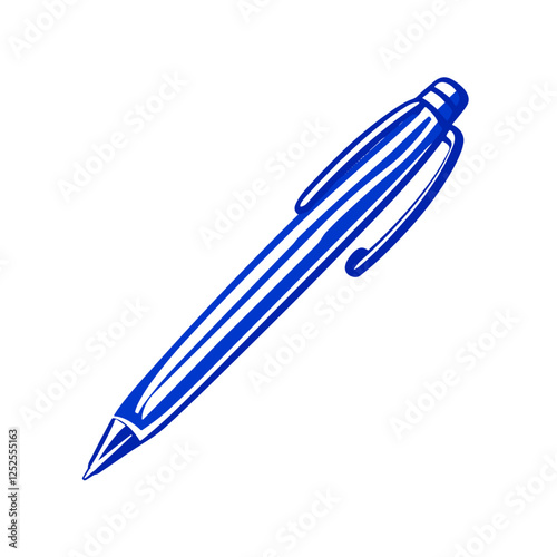 Blue ballpoint pen icon in minimalistic design.