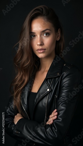 portrait beautiful black woman jacket background leather ng smiling jacket smile pretty portrait model beauty beautiful happy attractive black face 1 girl young woman background studio person adult photo