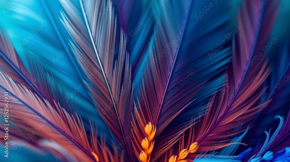 Vibrant Blue and Orange Feathers Abstract Art Print Vibrant Blue and Orange Feathers Abstract Art Print