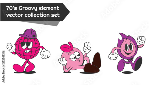 groovy comic cartoon collection faces element vector se