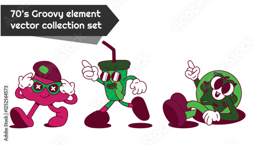 groovy comic cartoon collection faces element vector se