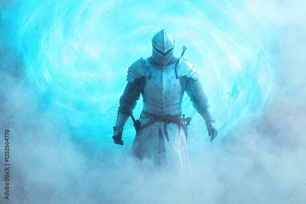 mystical knight standing in swirling vortex of ethereal blue energy his armor shimmering with celestial glow with copy mystical knight standing in swirling vortex of ethereal blue energy his armor shimmering with celestial glow with copy
