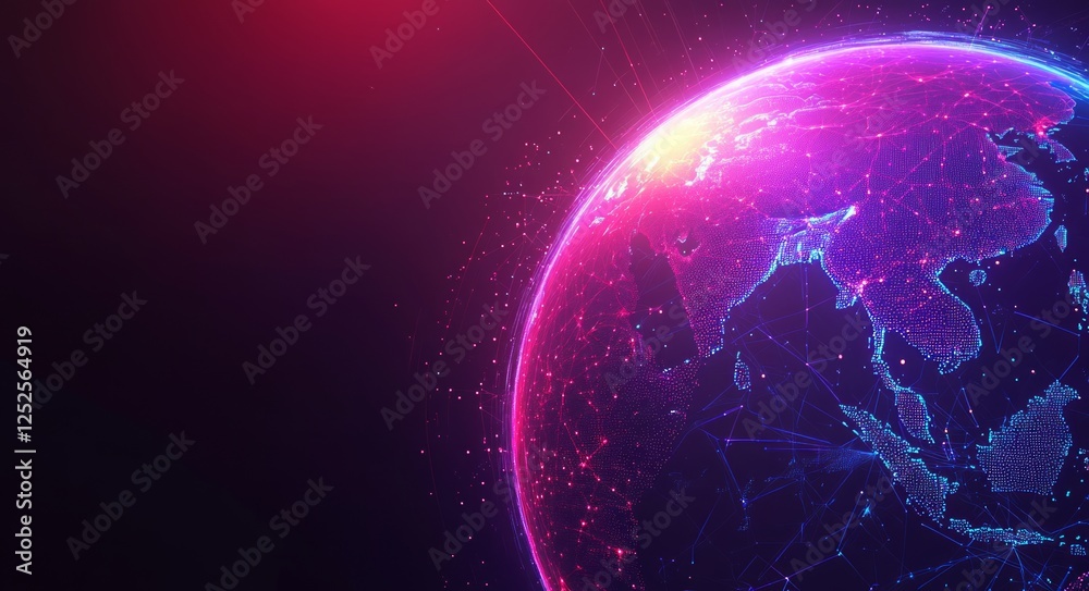 Obraz premium Global Network Connectivity: A Futuristic Earth Visualization