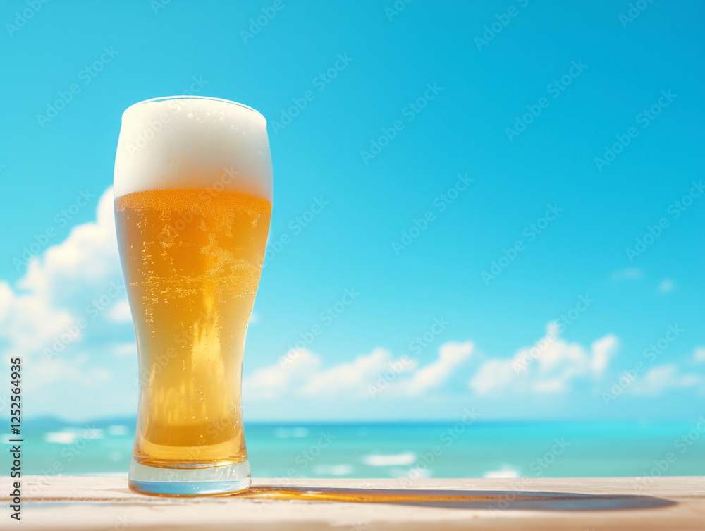 ビーチで飲む生ビール Generated image ビーチで飲む生ビール Generated image