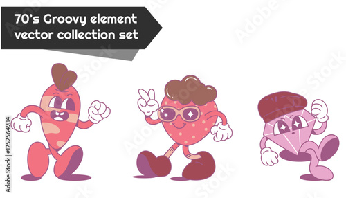 groovy comic cartoon collection faces element vector se