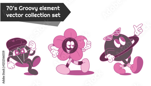groovy comic cartoon collection faces element vector se