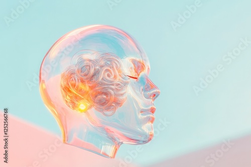 surreal composition featuring floating transparent head with swirling thoughts inside representing deep psychology
