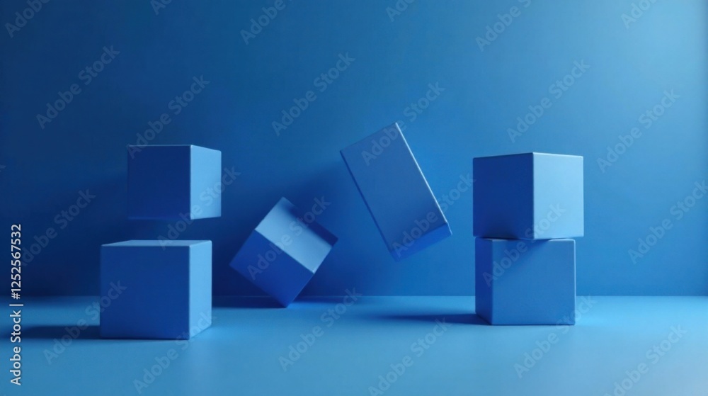 Abstract Blue Cube Composition Floating and Stacked Geometric Shapes in a Minimalist Setting Abstract Blue Cube Composition Floating and Stacked Geometric Shapes in a Minimalist Setting