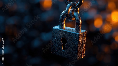 A silver lock with a keyhole is suspended in the air