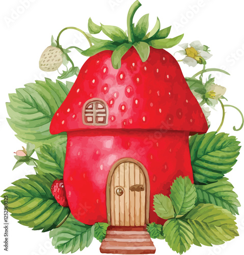 
garden of small fairy-tale cottage with flowers and grass