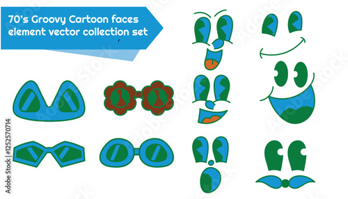 groovy comic cartoon collection faces element vector se