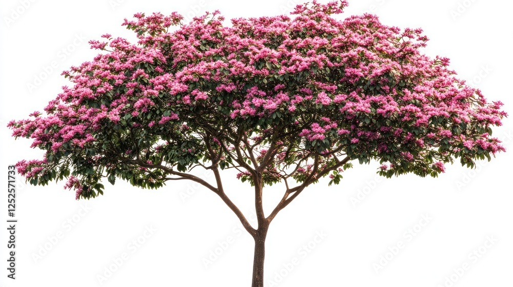 Obraz premium Pink flowering tree isolated, spring bloom, nature, white background, garden design