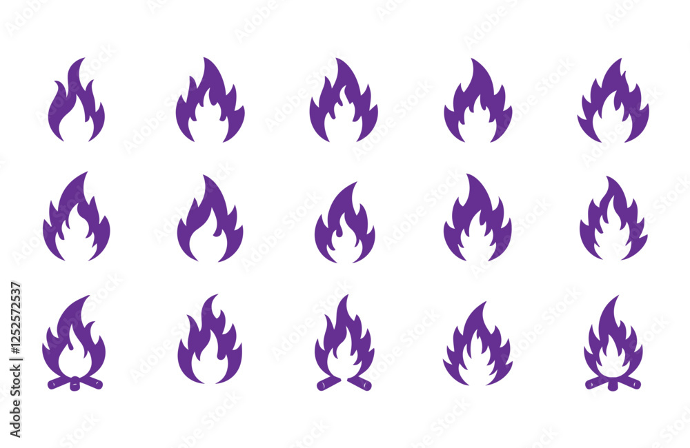 Burning fire flames icons bundle in different shapes for heat illustration
Burning fire flames icons bundle in different shapes for heat illustration