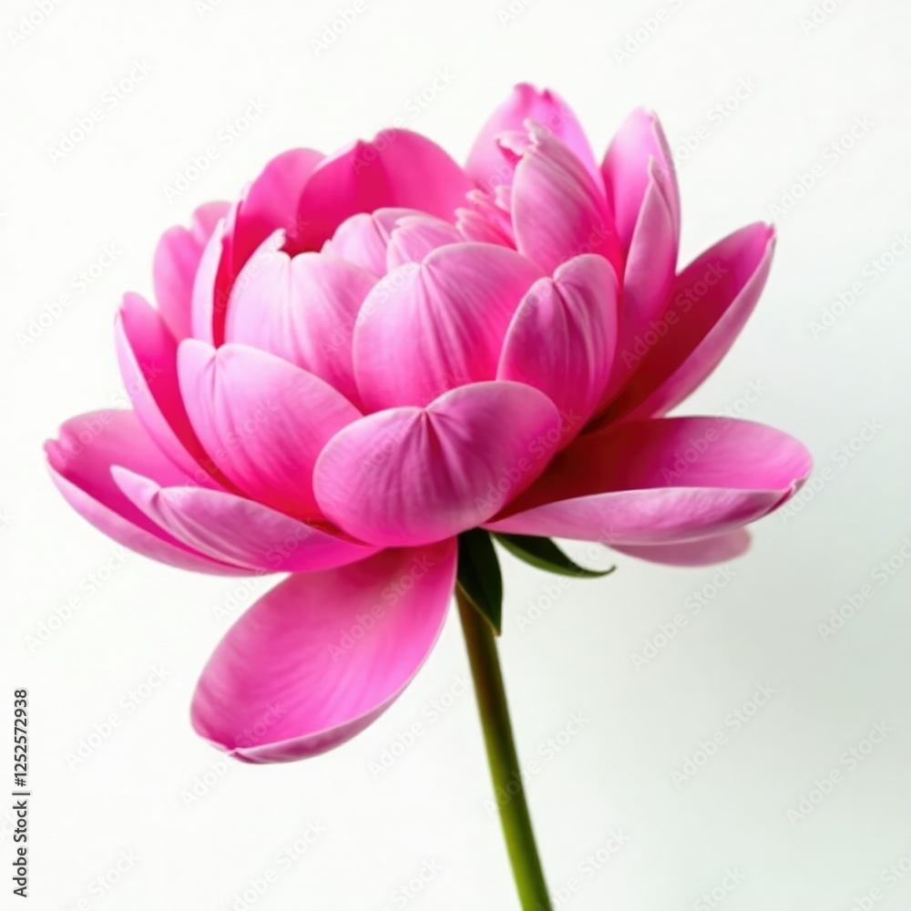 Naklejka premium Isolated large pink peony against simple white background with no distractions, single bloom, minimalism